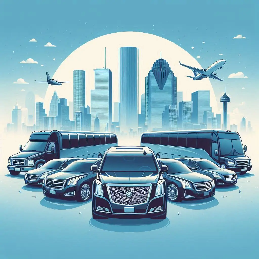 Houston VIP Limousine fleet visible in the background.

